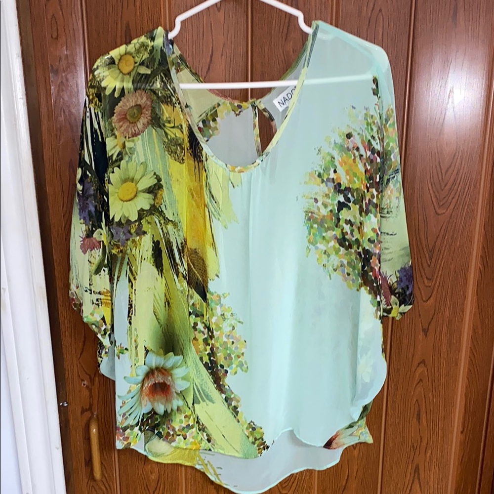 Vintage Sheer Floral Women's Top - Green